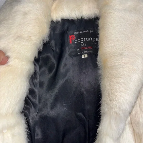 Vintage Genuine Rabbit Fur Coat Cream/ White Colored Size 6 - Picture 3 of 11